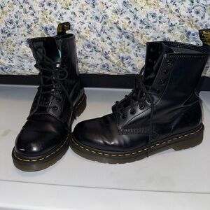 Dr. Martens 1460 Black Combat Boots with Yellow Stitching